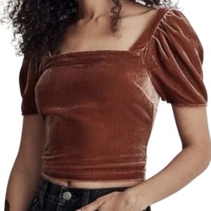 MADEWELL Velvet Puff Sleeve Crop Top